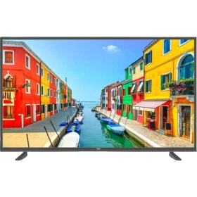 Beko B49L 8900 5A Ultra HD 4K TV, siyah çerçeveli ve renkli kanal manzarası gösteren televizyon