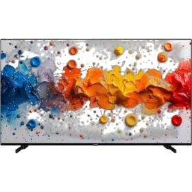 Vestel 70QG9840 Ultra HD 4K QLED TV, renkli soyut ekran görüntüsüyle önden görünüm