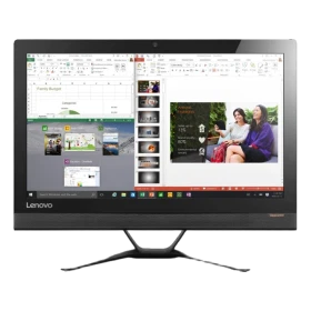 Lenovo Ideacentre 300-23ISU masaüstü bilgisayarın siyah ekranı ve ayaklı monoblok tasarımı