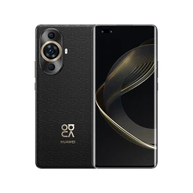 Huawei Nova 11 Ultra siyah akıllı telefonun ön ve arka yüzü, büyük ekran ve kamera modülüyle vitrin görünümü