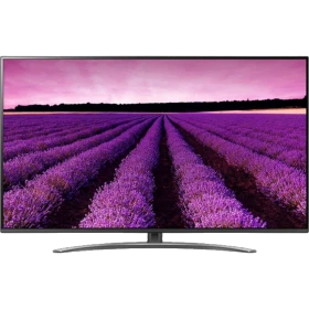 LG 65SM8200PLA 65 inç Ultra HD 4K LED TV; lavanta tarlası manzaralı ekran, vitrin görünümü.
