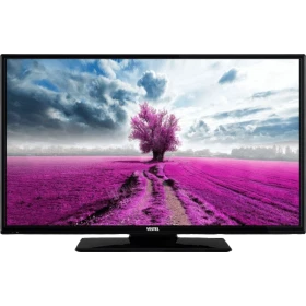 Vestel 40FD7500 Full HD LED televizyon, siyah çerçeveli ekranında pembe ağaçlı kır manzarası gösteriyor