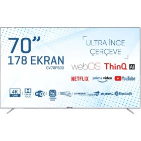 Onvo OV70F500 Ultra HD 4K LED TV, 70 inç ekranı ve ultra ince çerçevesiyle önden görünür