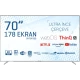 Onvo OV70F500 Ultra HD 4K LED TV, 70 inç ekranı ve ultra ince çerçevesiyle önden görünür