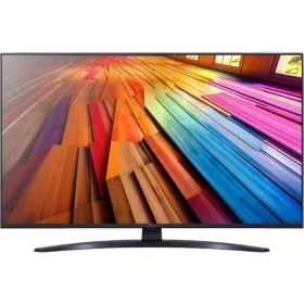 LG 43UT81006LA Ultra HD 4K LED televizyon; renkli şehir ışıkları ekranında, vitrin görünümü