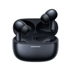 Xiaomi Redmi Buds 6 Pro tam kablosuz siyah kulaklık, şarj kutusu açık şekilde önden görünür.