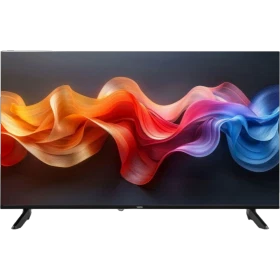 Vestel 40FT9760 Full HD LED televizyon, siyah çerçeveli ekran ve renkli dalga deseniyle önden görünüm