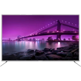 Sunny SN65LEDE88 Ultra HD 4K TV, mor köprü manzarası gösteren ince çerçeveli televizyon