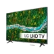 LG 50UP77006LB Ultra HD 4K LED televizyon; canlı manzara ekran görüntüsüyle ürün tasarımı önde
