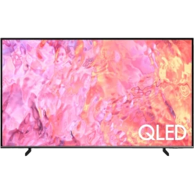 Samsung 50Q67C Ultra HD 4K QLED televizyon ekranında QLED logosu görünen vitrin görseli