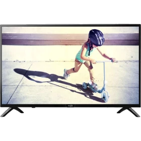 Philips 43PFS4012 Full HD LED TV, ekranda çocuk bisiklet sahnesi; siyah tasarımlı ana vitrin görünümleri.