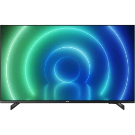 Philips 50PUS7506 Ultra HD 4K LED televizyon, canlı mavi-yeşil arka planlı vitrin görünümü, genel renk