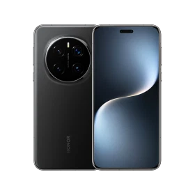 Honor Magic 7 Pro siyah akıllı telefon, önden ekran ve arkadan yuvarlak çoklu kamera modülü görünümü