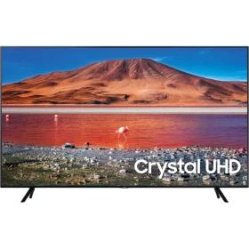 Samsung 43TU7072 Ultra HD 4K LED televizyon; Crystal UHD ekranında manzara ve kırmızı göl teması.