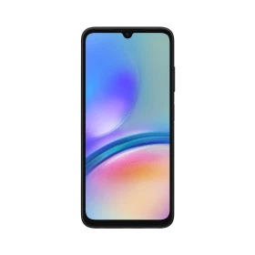 Samsung Galaxy A05s siyah akıllı telefon, önden görünüm; çentikli geniş ekran ve ince çerçeve tasarımı
