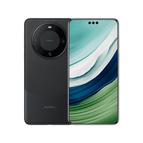 Huawei Mate 60 Pro siyah akıllı telefonun ön ve arka yüzü, kavisli ekran ve dairesel kamera modülüyle vitrin görünümü