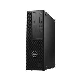 Dell Precision 3440.T01 siyah masaüstü bilgisayar, ön paneli ve bağlantı noktalarıyla dikey konumda