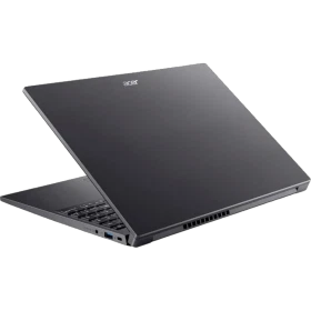 Gri Acer Aspire Go 15 AG15-51P-51XYA59 iş ve ofis laptopu, yarı açık açıdan arka ve yan görünüm
