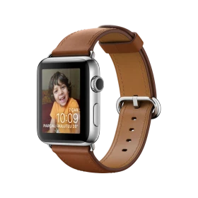 Apple Watch Series 2 42 mm gümüş paslanmaz çelik kasa ve kahverengi klasik tokalı kayış akıllı saat