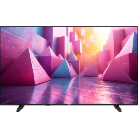 Vestel 50UA9740 Ultra HD 4K LED televizyon, renkli geometrik şehir manzarası gösteren ekranıyla