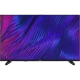 Vestel 43UA9632 Ultra HD 4K LED televizyon, mor ve mavi dalgalı ekran görüntüsüyle önden görünür.