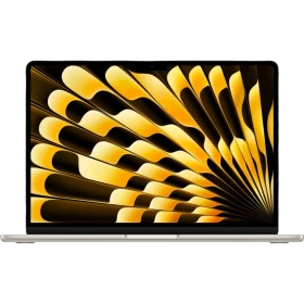 Apple MacBook Air M4 13.6 inç laptop, altın renk gövde ve açık ekranlı ön görünüm