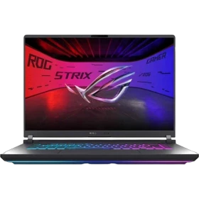 Asus ROG Strix G16 G615JH-RV052 FR51 siyah oyuncu laptop ekranında RGB ışıklı arka plan görünüyor