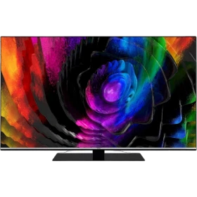 Vestel 55O9900 Ultra HD 4K OLED televizyon, renkli çiçek görüntüsü ve ince siyah çerçevesiyle önden görünür.