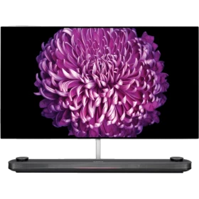 LG OLED65W7V Ultra HD 4K OLED televizyon ekranında mor çiçek görüntüsü, vitrin görünümü