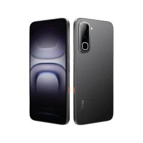 Siyah Infinix Hot 70 akıllı telefonun ön ekranı ve arka yüzeyi, ana vitrin ürün görünümü