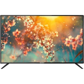 Sunny SN58LEDJ203 Ultra HD 4K TV, siyah çerçeveli televizyon ve çiçekli doğa görüntüsüyle önden görünüm