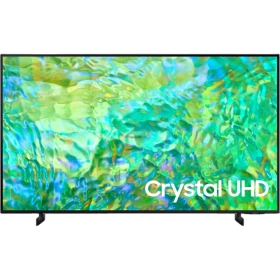 Samsung 85CU8000 85 inç Ultra HD 4K LED televizyon; canlı renkli Crystal UHD ekranı genel siyah tasarım.