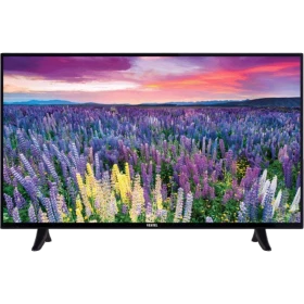 Vestel 43UD8370 Ultra HD 4K LED televizyon, siyah çerçeveli ve çiçekli kır manzarası gösteren ekran