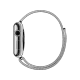 Apple Watch 38 mm gümüş paslanmaz çelik kasa ve Milano Loop kordonun yandan görünümü