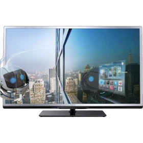 Philips 46PFL4508K Full HD LED televizyon; şehir manzaralı ekran, modern tasarım ve genel siyah renkli vitrin görünümü