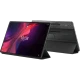 Lenovo Tab Extreme gri oyuncu tablet, klavye doklu kılıf ve arkadan destek görünümüyle açık ekranlı