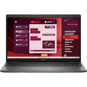 Dell Latitude 3550 N006L355015U06 koyu gri iş odaklı laptop, ön ekranında canlı arayüz tasarım görünüyor