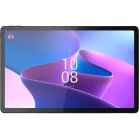 Lenovo Tab P11 Pro gri oyuncu tablet; ekranda 10 08 saat ve renkli arayüz görünüyor.