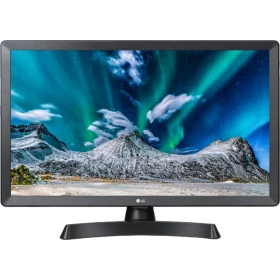 LG 24TL510S-PZ HD Ready LED televizyon, dağ manzaralı ekran görüntüsüyle vitrinde.