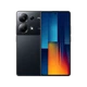 Siyah Poco M6 Pro akıllı telefon, ön ekranı açık ve arka yüzeyindeki çift kamera tasarımıyla vitrin görünümü