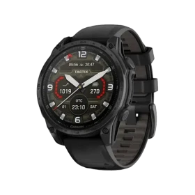 Garmin tactix 8 47 mm siyah aktivite saati, yuvarlak ekranı ve dayanıklı kayışıyla önden görünüyor