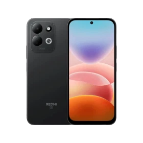 Siyah Xiaomi Redmi 17 5G akıllı telefon ön ve arka görünüm, 5G destekli vitrinde sergileniyor