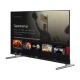 Beko B 743 C Ultra HD 4K TV, siyah ekranında yayın menüsü açık, ayaklı televizyon görünümü