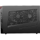MSI Infinite S 9SI-096EU masaüstü bilgisayarın siyah kasası, delikli yan paneli ve ön bağlantı portları