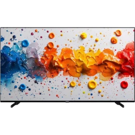 Vestel 70QG9840 Ultra HD 4K QLED TV, renkli soyut ekran görüntüsüyle önden görünüm