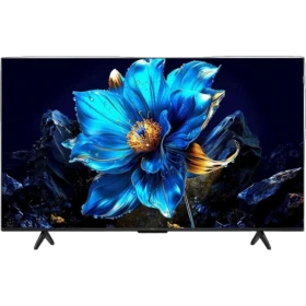 TCL 50T6C Ultra HD 4K LED televizyon, siyah çerçeveli ve mavi çiçekli canlı ekran görüntüsü