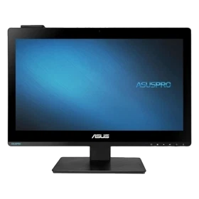 Asus A4320-TR341D masaüstü bilgisayar, siyah kasalı monoblok tasarım ve AsusPro ekranıyla önden görünüm