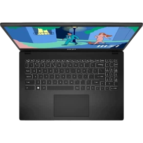 MSI Modern 15 B12MO-624XTR siyah iş ve ofis laptopu klavye ve ekran görünümü