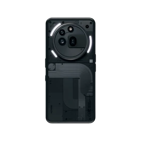 Nothing Phone 3a Pro siyah akıllı telefon, arka yüzeyde dairesel kamera modülü ve ışık şeritleriyle