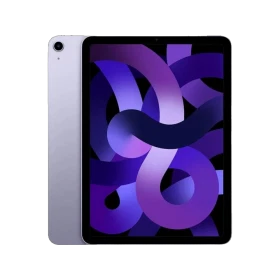 Apple iPad Air 5 Wi‑Fi + Cellular 256 GB mor renkli tablet, mor desenli ekranla görünüyor.